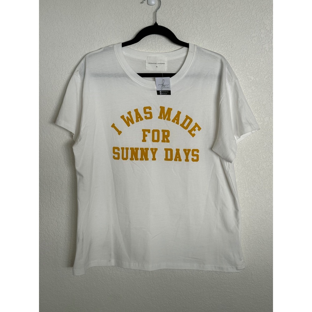 Panache Apparel I Was Made For Sunny Days Graphic Tee White Yellow XL NEW